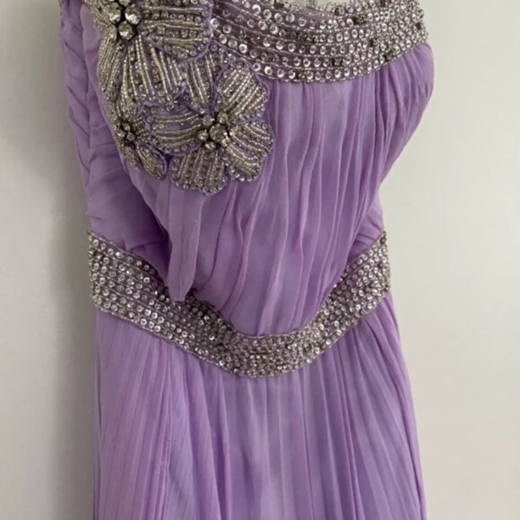 Anais Lavender Purple Chiffon Pleated Cocktail Dress Silver Crystals Size US2 - Picture 6 of 6